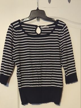 Revolution Black and White Striped Scoop Neck Sweater